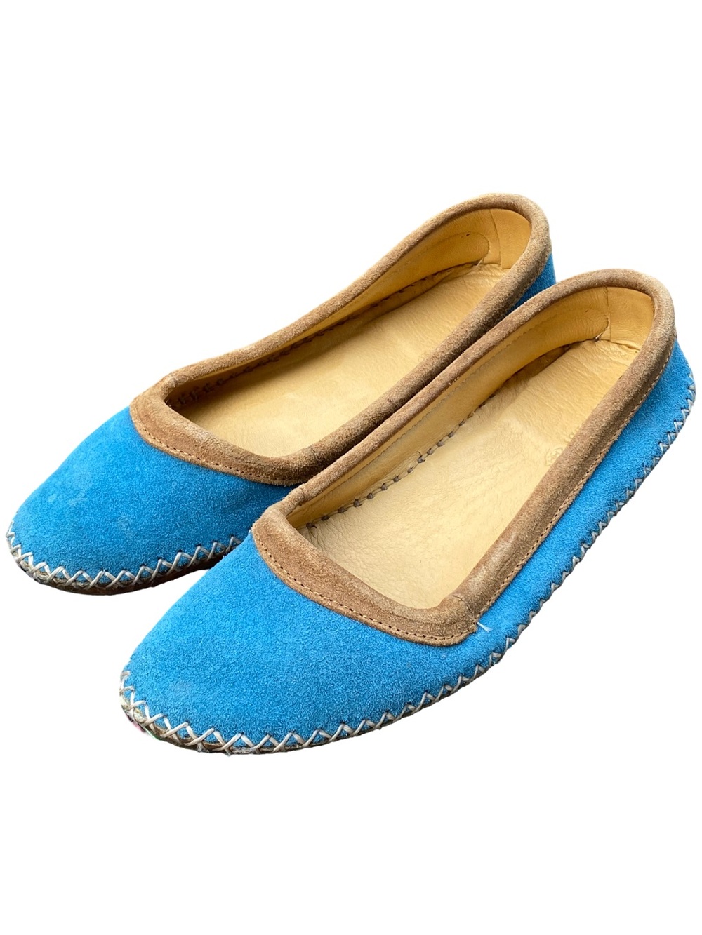 Quoddy Campadrille blue suede leather hand sewn bespoke moccasin flats size 10